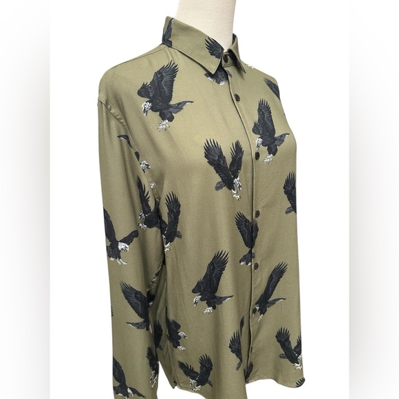 THE KOOPLES Button Down Shirt Relaxed Fit Olive Green Flying Eagle Men Women NWT - Picture 5 of 14
